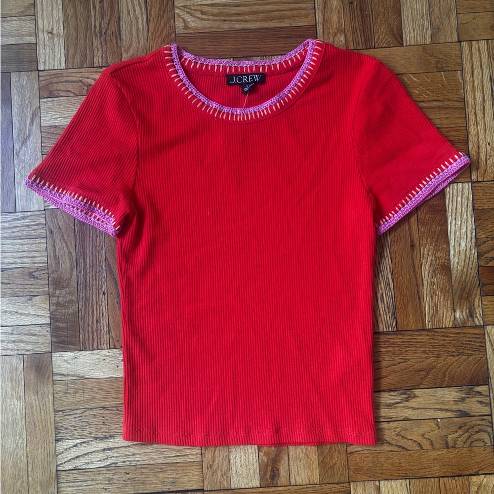 J. Crew Red Tee with Pink Trim